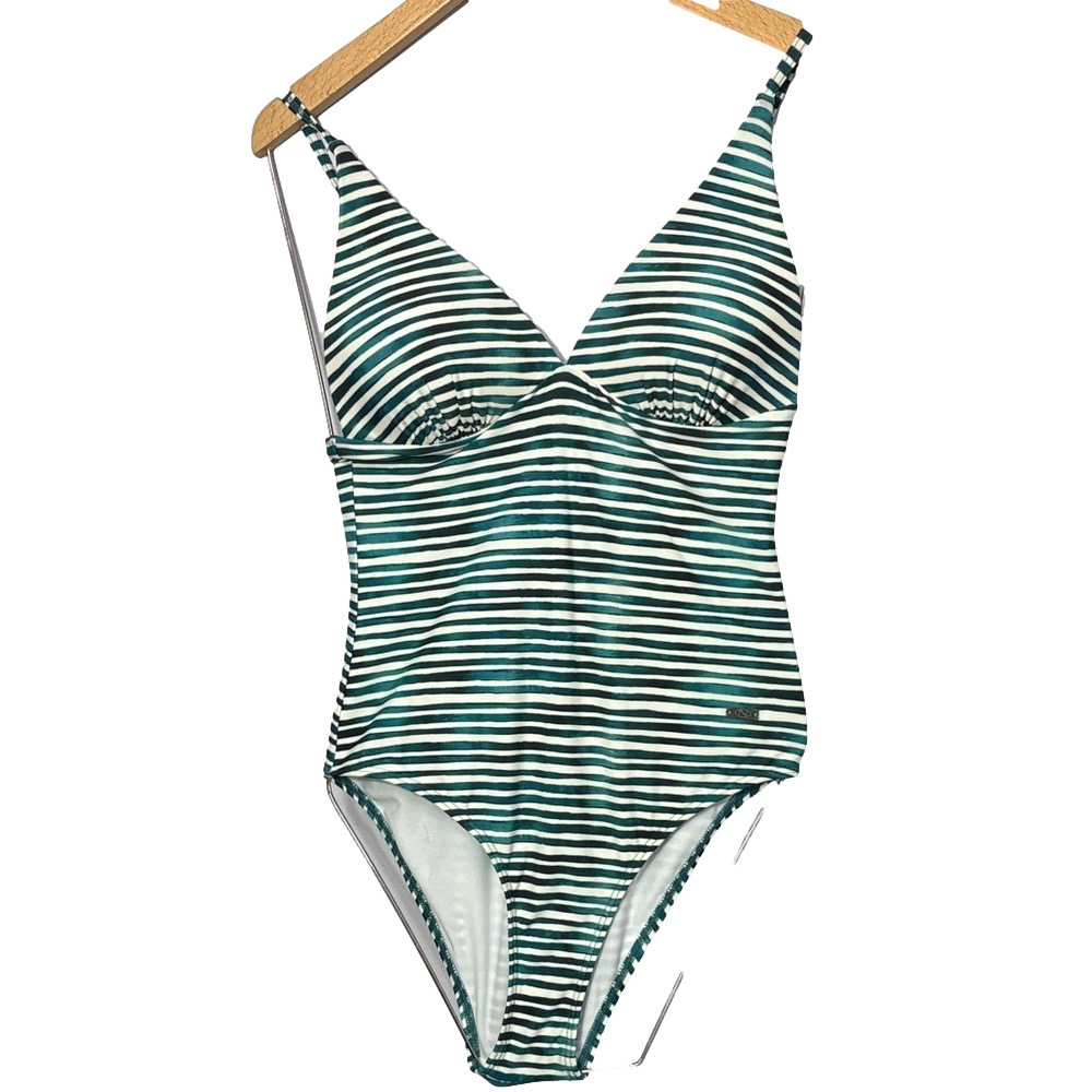 Naturana One Piece Swimsuit Striped Teal White